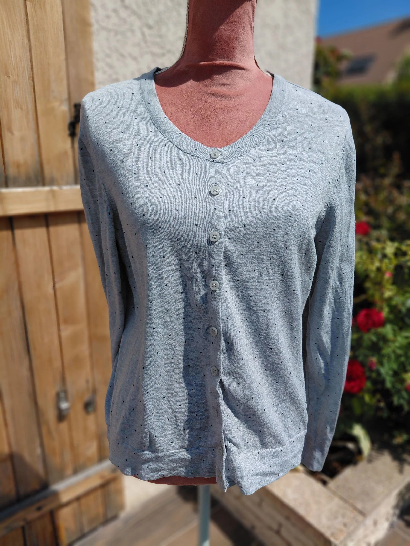 Chaleco / Cárdigan Tommy Hilfiger gris a lunares - Talla L (talla pequeña L o M) – photo 3
